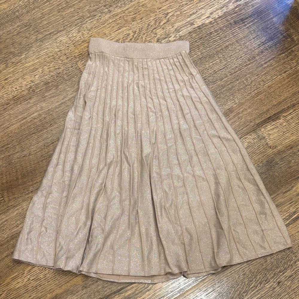 Ann Taylor Sparkly Gold pleated midi skirt